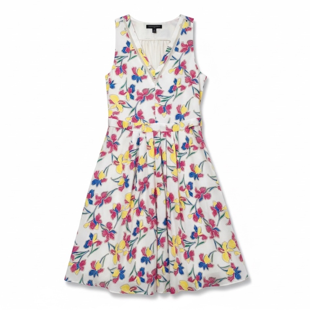 Banana Republic Floral Fit & Flare Midi Dress Ivory Multicolor Sleeveless Size 2